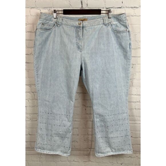 I.E.RELAXED light blue embroidered cotton capri pants size 22W - Picture 1 of 7